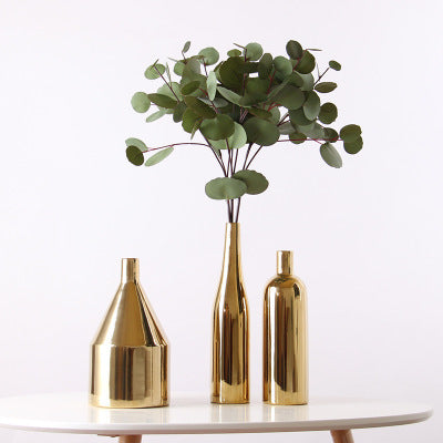 Gold-plated ceramic desktop vase with a modern decorative finish, ideal for home or office styling