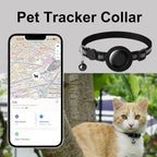 Lightweight GPS cat collar with Apple Find My and Android tracking compatibility shown on a flat surface
