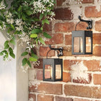 Matte black solar LED lantern path lights shown as a set of two, suitable for outdoor garden or walkway lighting