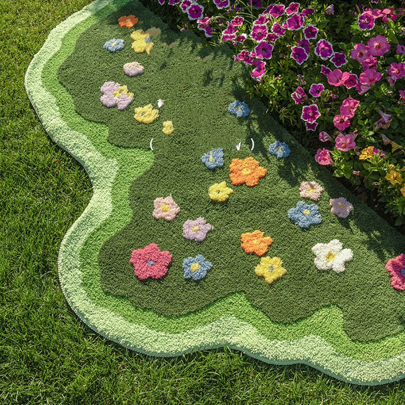 Soft area rug with floral and plant print pattern, non-slip floor mat displayed flat for home decor