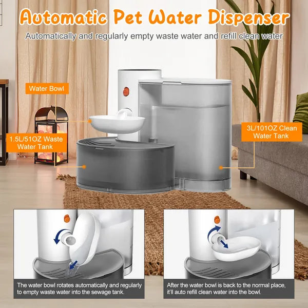 3L cordless rechargeable smart pet water fountain for cats and dogs shown from the side