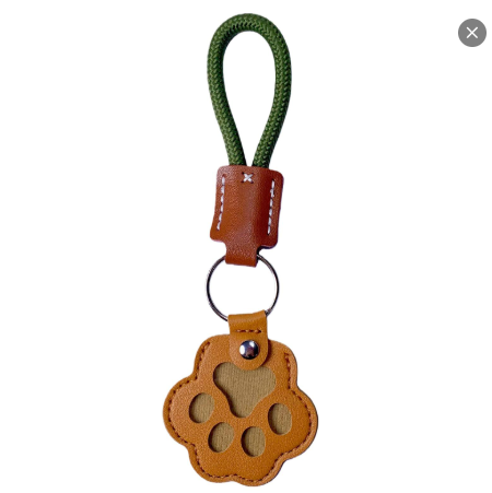 Paw-shaped leather memory keychain holding pet fur, a heartfelt keepsake for dog and cat owners