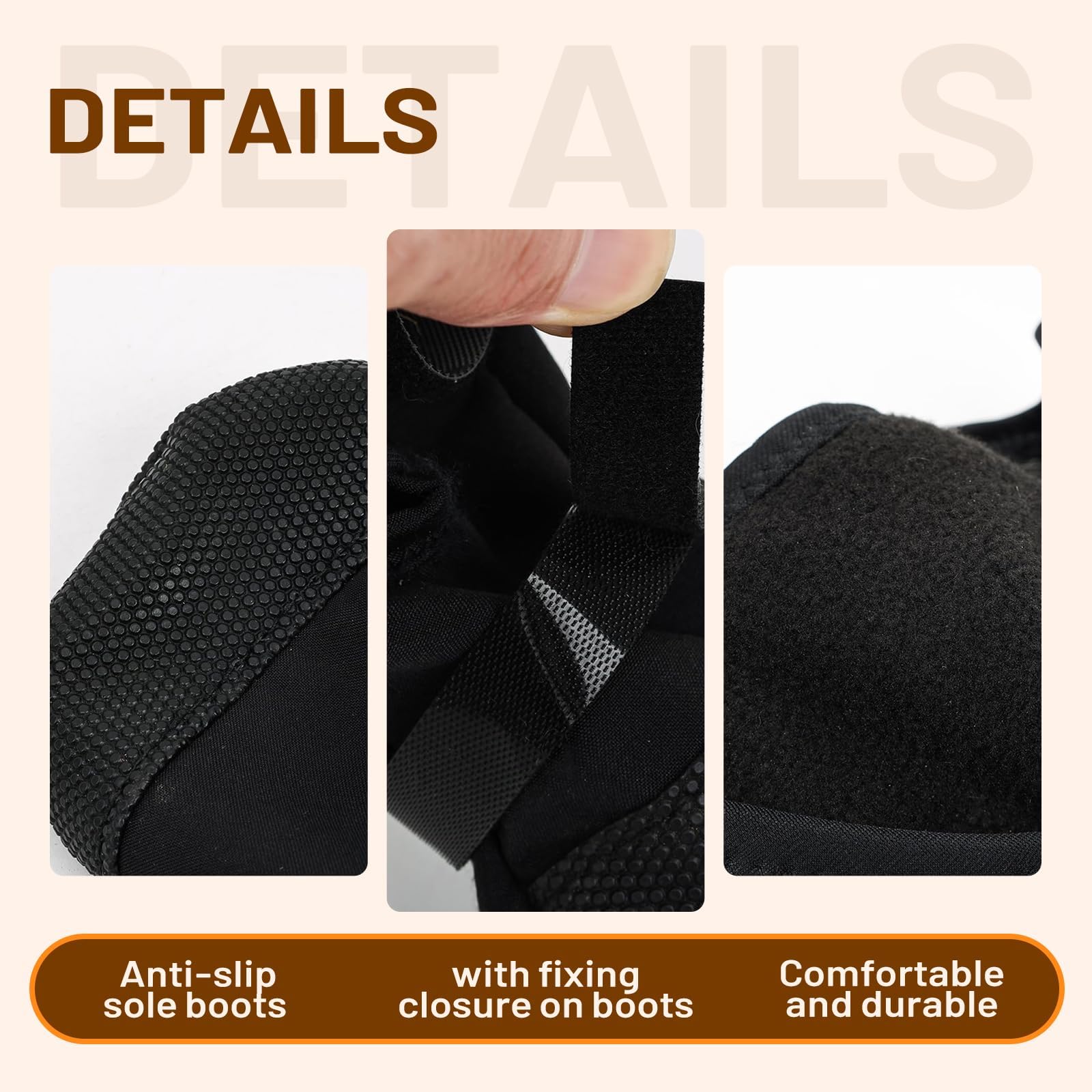 Breathable dog recovery boot shown from the side, highlighting the non-slip sole and secure strap closure for injured paws