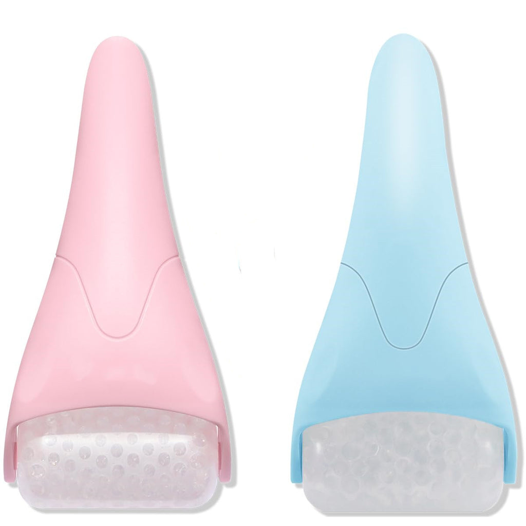 Ice roller massager for face resting on a white surface, a cooling facial massage tool for skincare routines