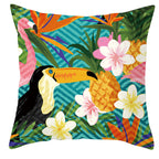 Tropical parrot and plant print throw pillow cover in vibrant colors, 45x45cm decorative cushion cover for home decor