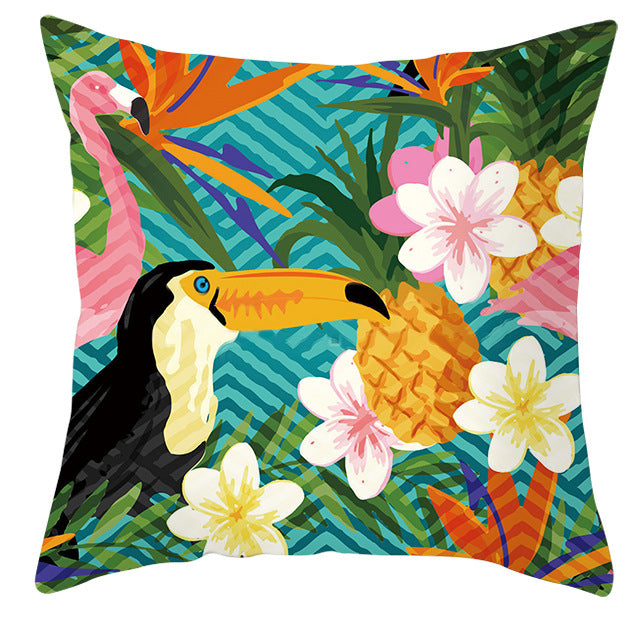 Tropical parrot and plant print throw pillow cover in vibrant colors, 45x45cm decorative cushion cover for home decor