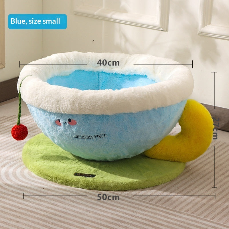 Sisal rope cat scratcher bed with cozy nest bowl, showing textured woven sides and soft interior for cats