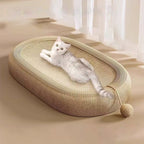 Oval sisal cat scratcher bed with lounge nest design, showing textured scratching surface and cozy raised edges