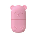 Pink silicone ice face roller for facial massage and skin care, shown close up highlighting textured rolling head