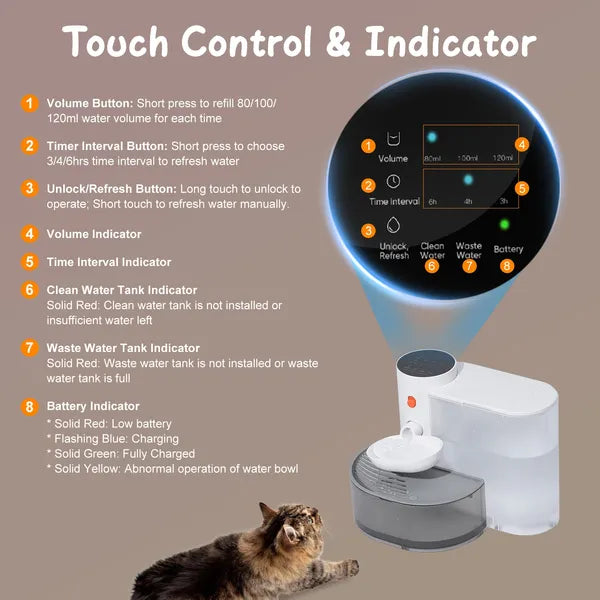 3L cordless rechargeable smart pet water fountain for cats and dogs shown from the side