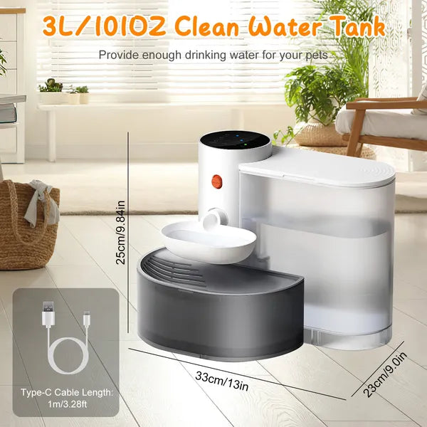 3L cordless rechargeable smart pet water fountain shown from the side, suitable for cats and dogs