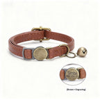 Retro leather cat collar with vintage-style buckle, shown in close-up detail on a flat surface