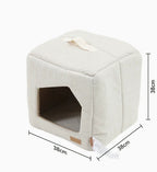 Square semi-enclosed felt pet bed with cozy house design, suitable for cats and small dogs in any season