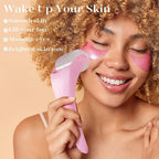 Ice roller massager for face resting on a white surface, a cooling facial massage tool for reducing puffiness and soothing sk