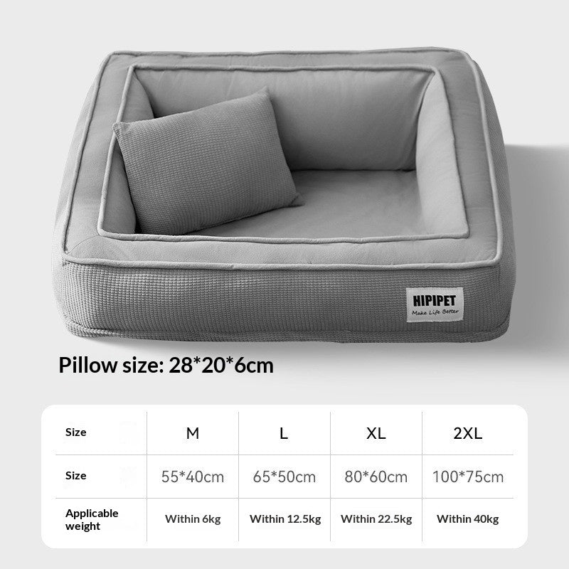 Cozy dog sofa bed with plush cushioned sides and soft interior, perfect for small to medium dogs