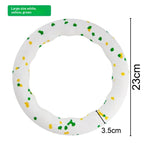 Colorful rubber dog pull ring toy shown from a close-up angle, ideal for interactive tug-of-war play