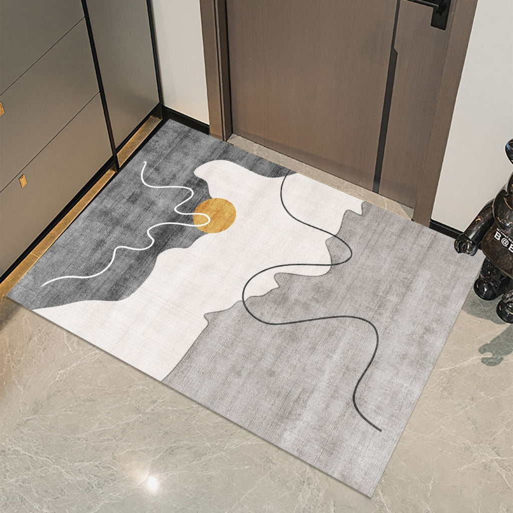 Minimalist crystal velvet entryway doormat shown from above, featuring a soft textured surface in a neutral tone