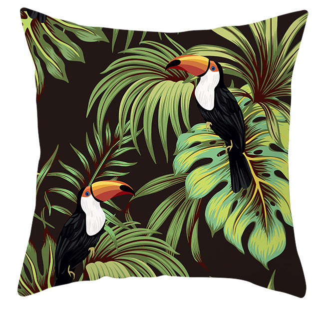 Tropical parrot and plant print throw pillow cover in vibrant colors, 45x45cm decorative cushion cover