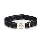Adjustable nylon reflective dog collar shown in close-up detail, highlighting durable stitching and reflective strip