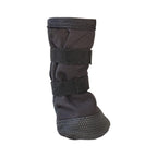 Breathable dog recovery boot shown from the side, highlighting the non-slip sole and secure strap closure for injured paws