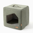 Square semi-enclosed felt pet bed with cozy house design, suitable for cats and small dogs in any season