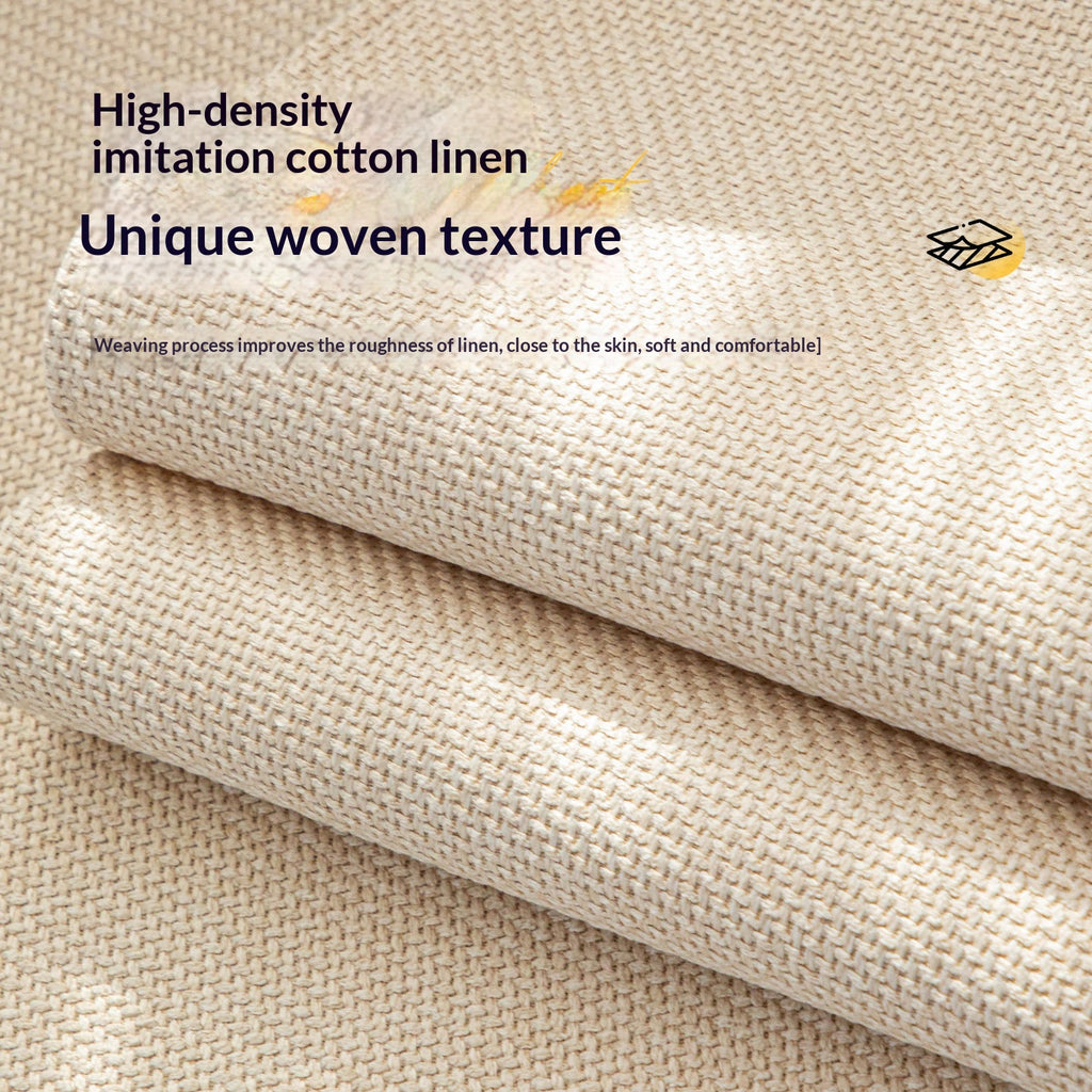 Close-up of a Japanese-style faux cotton-linen sofa cushion cover showing textured fabric detail and neutral tone finish
