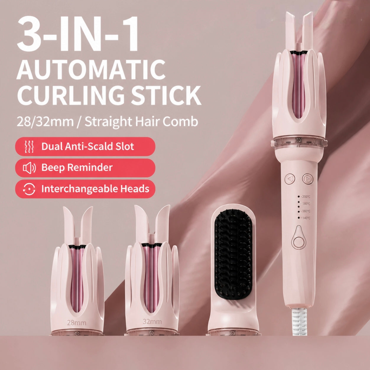 3-in-1 hair curler and straightener with dual curling barrels shown as a complete styling tool set