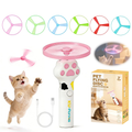 Rechargeable flying disc launcher cat toy shown with 6 colorful discs included for interactive play