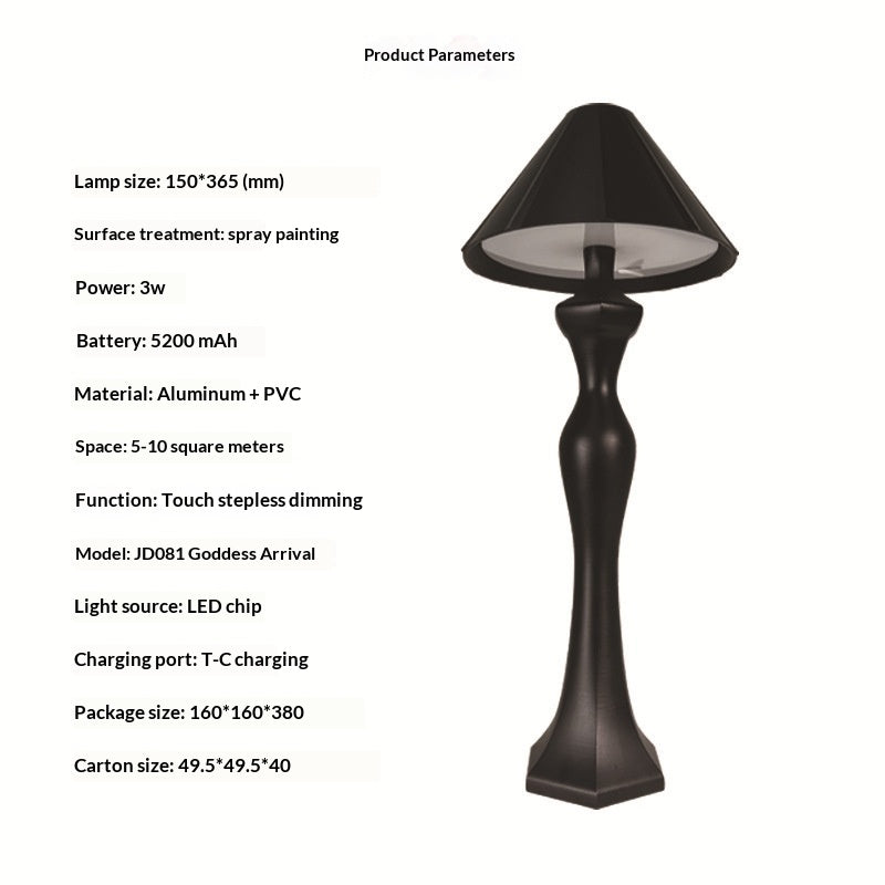 Minimalist LED desk lamp with built-in charging port glowing softly on a bedroom nightstand
