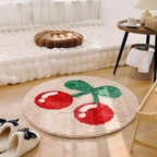 Round cartoon bedroom rug with colorful abstract animal art pattern, shown as a soft floor mat for kids' rooms