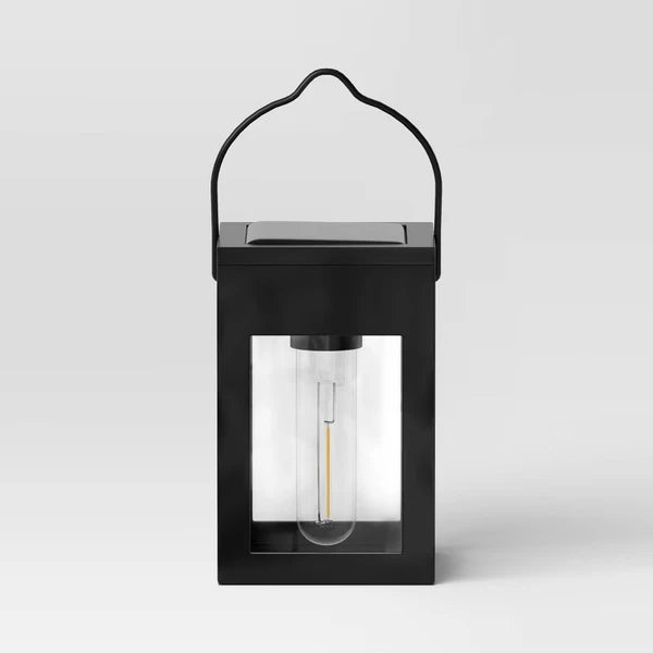 Matte black solar LED lantern path lights shown as a 2-pack, suitable for outdoor garden or walkway lighting
