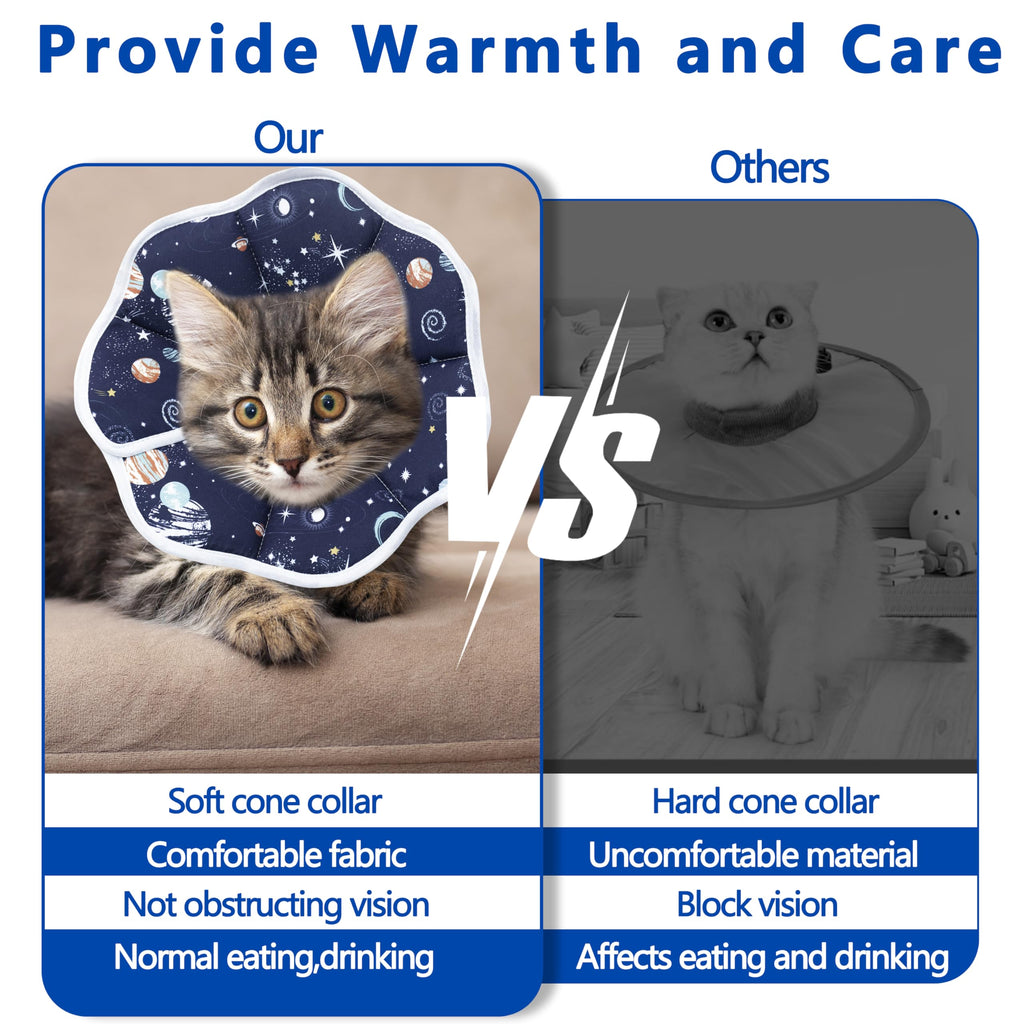 Soft adjustable Elizabethan cone collar on a cat, showing comfortable fit and flexible fabric construction