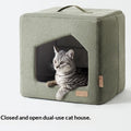 Square semi-enclosed felt cat and dog bed with cozy house design, suitable for all seasons