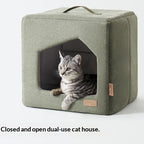 Square semi-enclosed felt cat and dog bed with cozy house design, suitable for all seasons