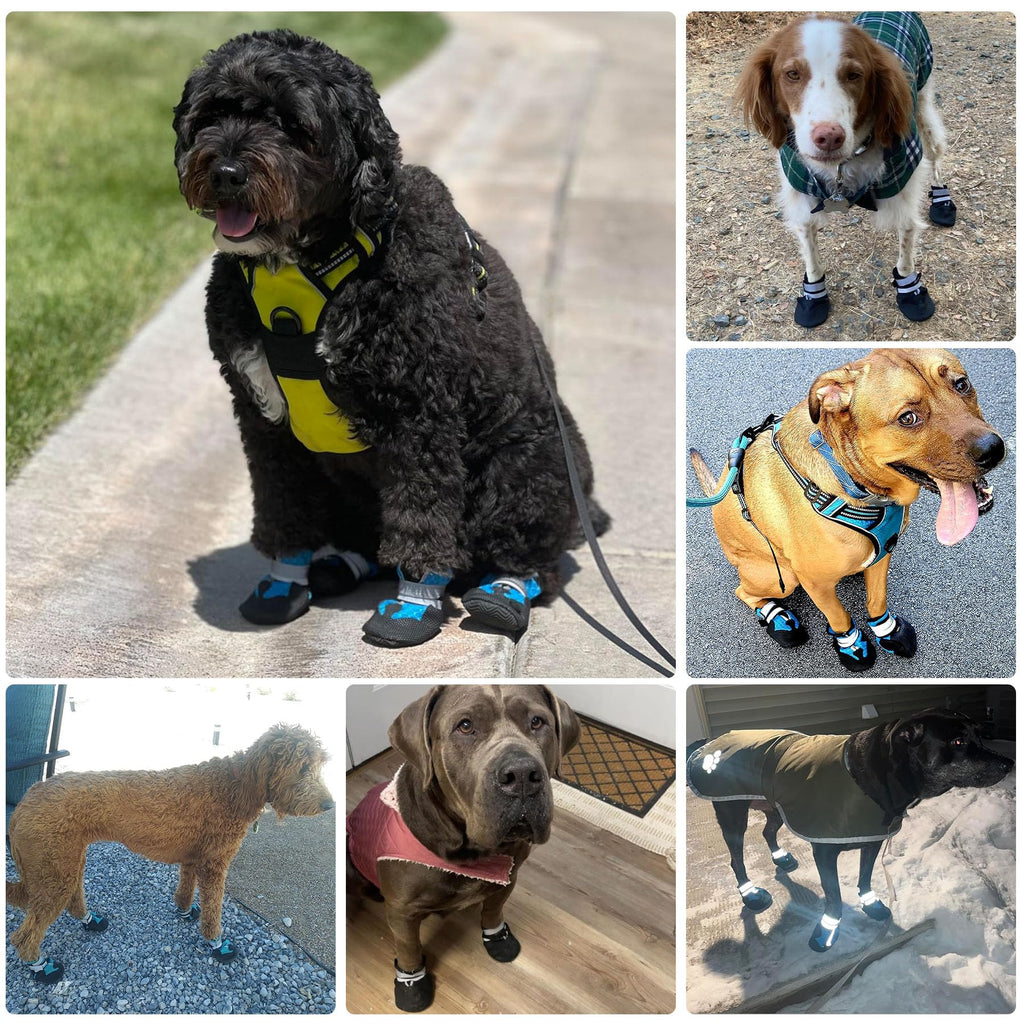 Water-resistant non-slip dog boots for medium and large dogs shown from a close-up angle highlighting sole grip