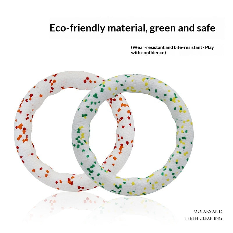 Colorful dog pull ring toy shown from multiple angles, ideal for interactive tug-of-war play