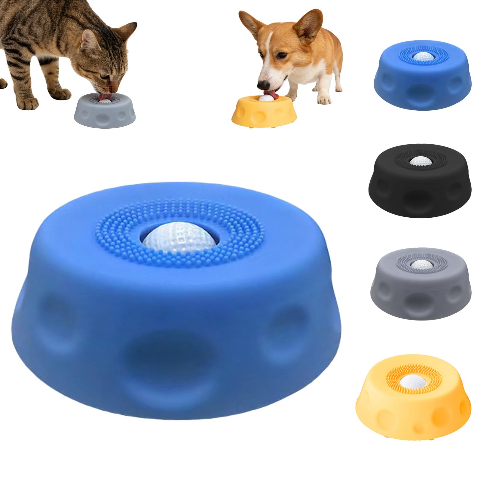 Light blue dog slow feeder lick bowl with a rolling ball insert to slow eating and support healthy digestion