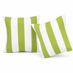 Green and white 18x18 waterproof outdoor throw pillows on a patio chair, set of 2