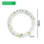 Colorful rubber dog pull ring toy shown from a side angle highlighting its durable loop shape for interactive play