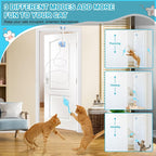 White rechargeable electric cat teaser toy clipped to a door frame with remote control nearby
