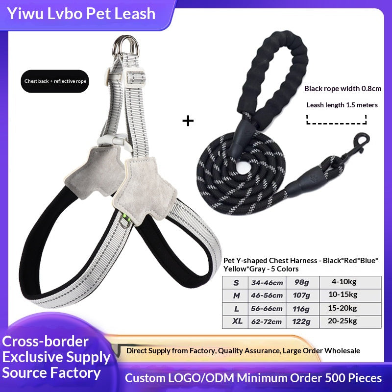Reflective Y-shape dog harness and leash set shown in breathable mesh vest style, ideal for small to medium dogs