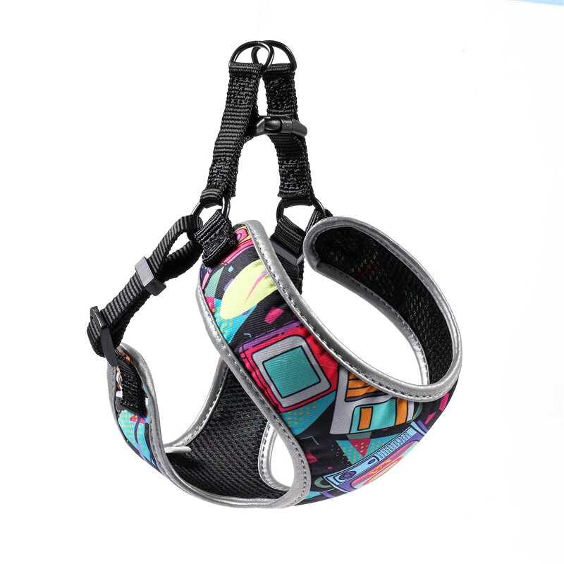 Adjustable pet vest harness shown with matching leash set, suitable for small dogs and cats