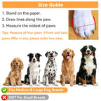 Water-resistant non-slip dog boots shown from above, sized for medium and large dogs, displayed on a clean white background