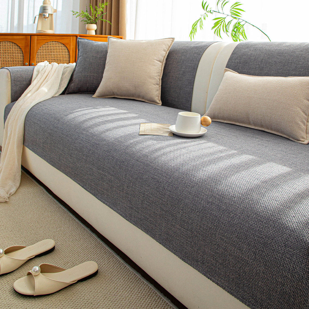 Close-up of a Japanese-style faux cotton-linen sofa cushion cover with a textured woven finish in a neutral tone