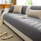 Close-up of a Japanese-style faux cotton-linen sofa cushion cover with a textured woven finish in a neutral tone
